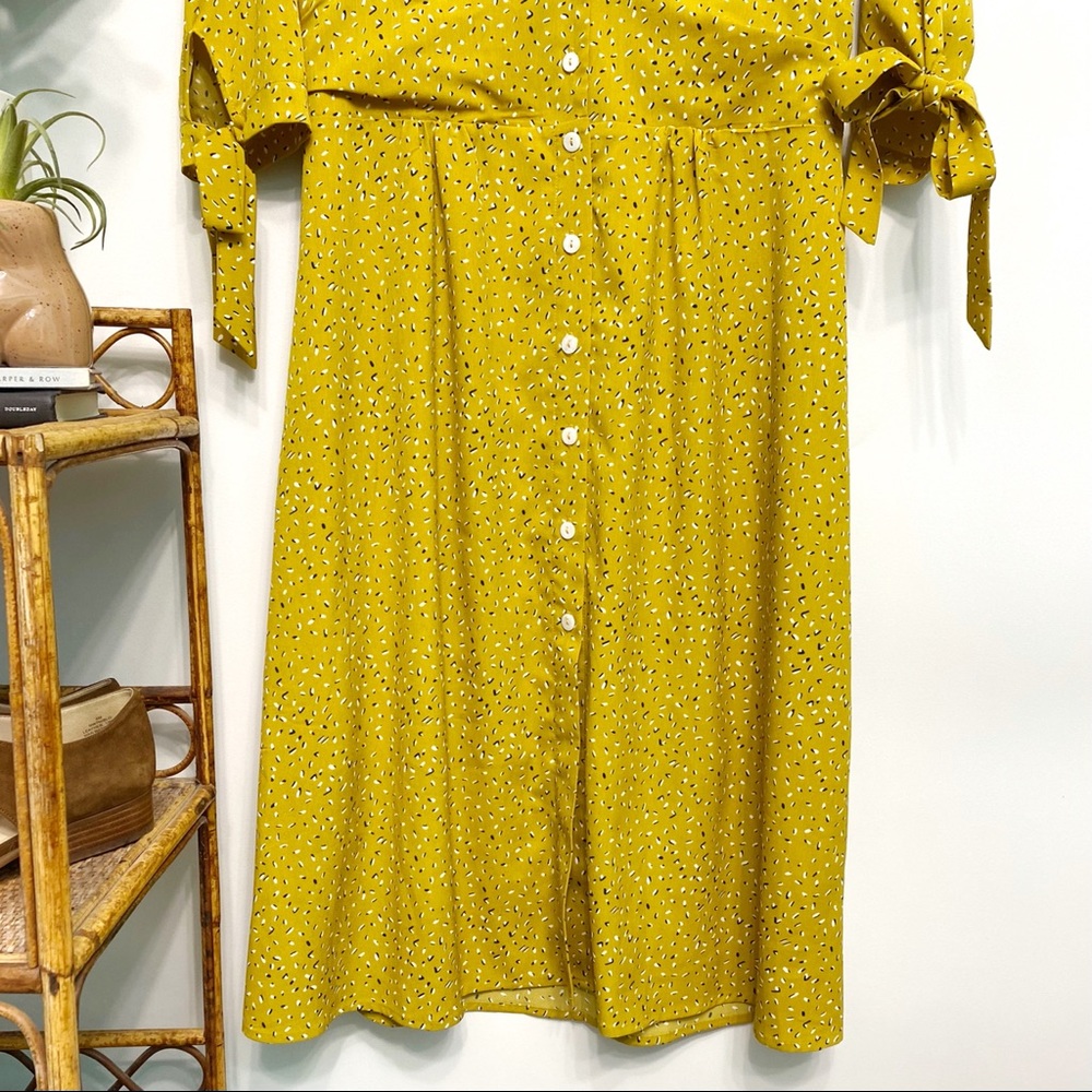 modcloth | simple retro mustard geo print tie-sleeve midi dress l - Picture 6 of 12